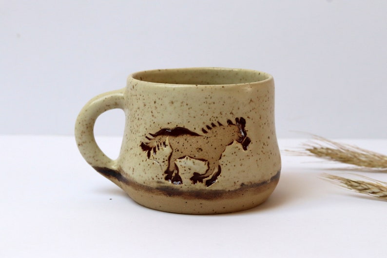 Horse Pottery Coffee Mug, Custom Horse Gifts for Horse Lover, Hobby Horse, Pottery Handmade Creme