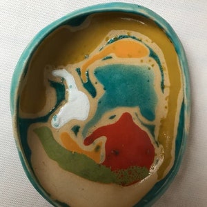 Painted Ceramic Bowl, Christmas Gift, Multicoloured Pottery image 6