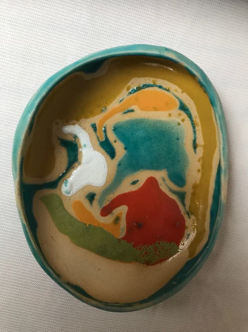 Painted Ceramic Bowl, Christmas Gift, Multicoloured Pottery image 6