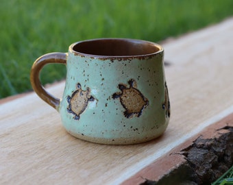 Turtle Coffee Mug, Christmas Gift, Handmade Pottery