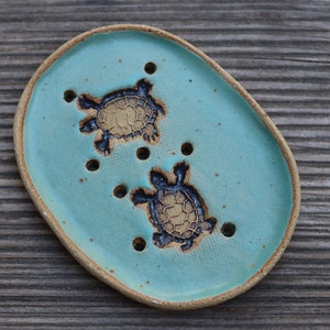 Turtles Pottery Soap Dish, Turtle Gifts, Draining Soap Dish, Bathroom Accessories, New Home Gift, House Warming Gift, Unique Soap Dish image 1
