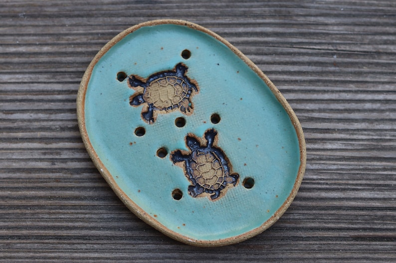 Turtles Pottery Soap Dish, Turtle Gifts, Draining Soap Dish, Bathroom Accessories, New Home Gift, House Warming Gift, Unique Soap Dish image 1