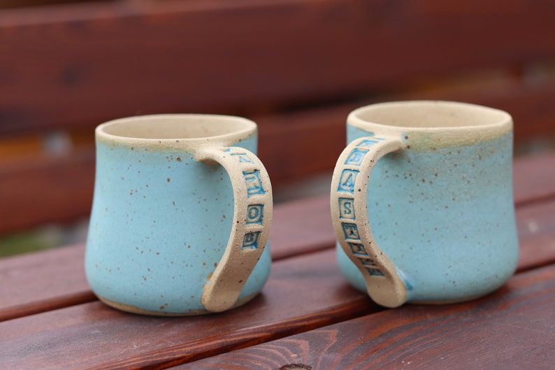 Personalized Pottery Mug, Large Coffee Mug, Stoneware Coffee Mug With Labeled Handle image 2