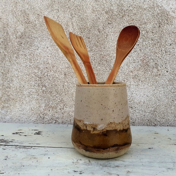 Porte-ustensiles en céramique, tasse à ustensiles, porte-ustensiles de cuisine en poterie, cadeau de cuisine