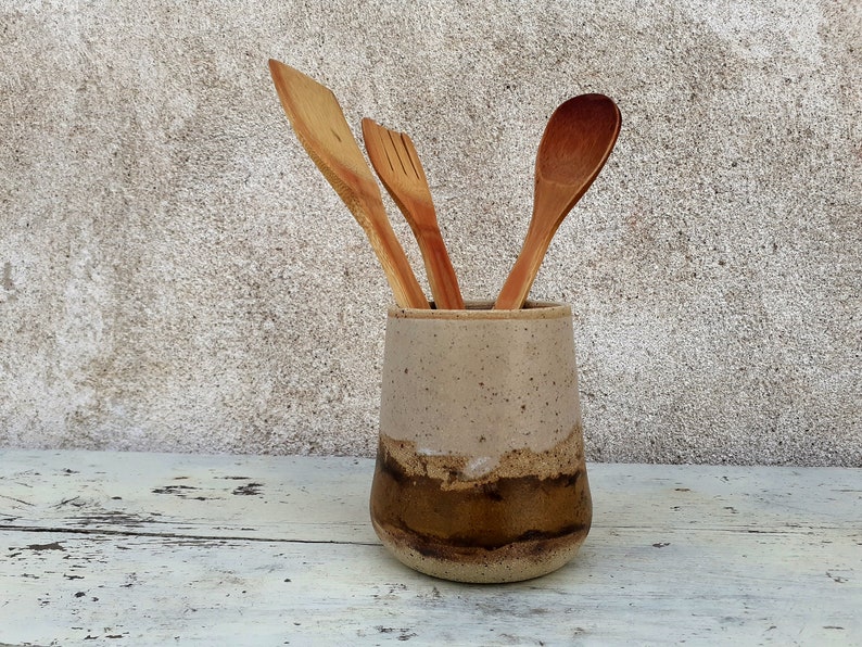 Pottery Utensil Holder, Ceramic Utensil Crock, Christmas Gift image 1