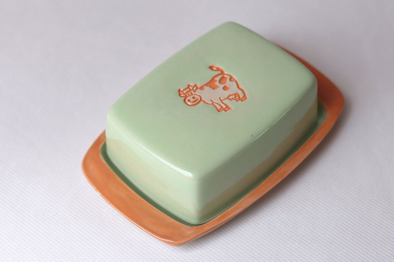 Pottery Butter Dish With Cow Handmade Ceramic Kitchen Gift Etsy