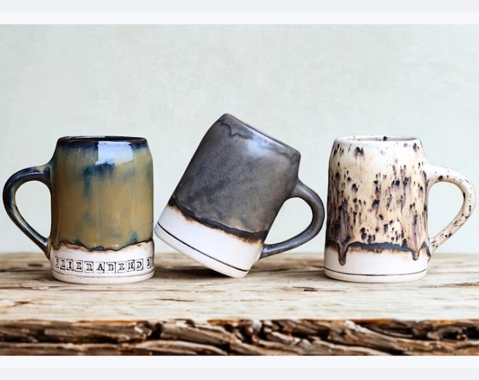 Personalized Ceramic Beer Stein – Rustic Handmade Stoneware Mug, Custom Pottery Tankard, 16.9 fl. oz (500ml), Dishwasher Safe