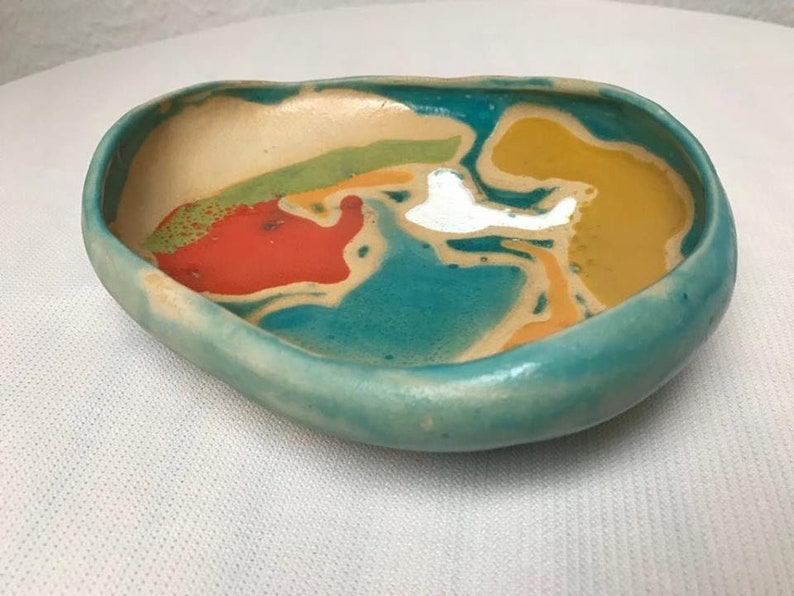 Painted Ceramic Bowl, Christmas Gift, Multicoloured Pottery image 1