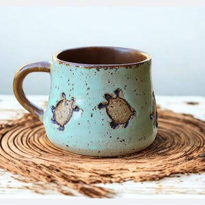 Handmade Tortoise Coffee Mug, Artisan Stoneware Pottery with Organic Design, Unique  Ceramic Cup, Dishwasher Safe