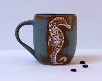 Personalized Handmade Mug With A Seahorse Motif, Custom Mug, Personalized Gift