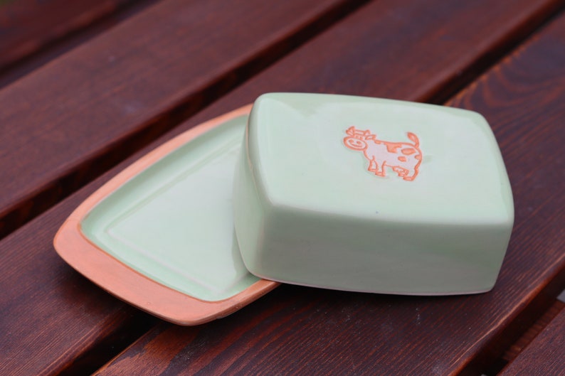 Pottery Butter Dish With Cow Handmade Pottery Etsy