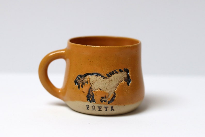 Horse Pottery Coffee Mug, Custom Horse Gifts for Horse Lover, Hobby Horse, Pottery Handmade Coral Sands