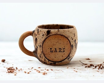 Personalized Espresso Cup with Name – Rustic Stoneware Mug, Handmade Ceramic, Custom Artisan Pottery, Dishwasher Safe