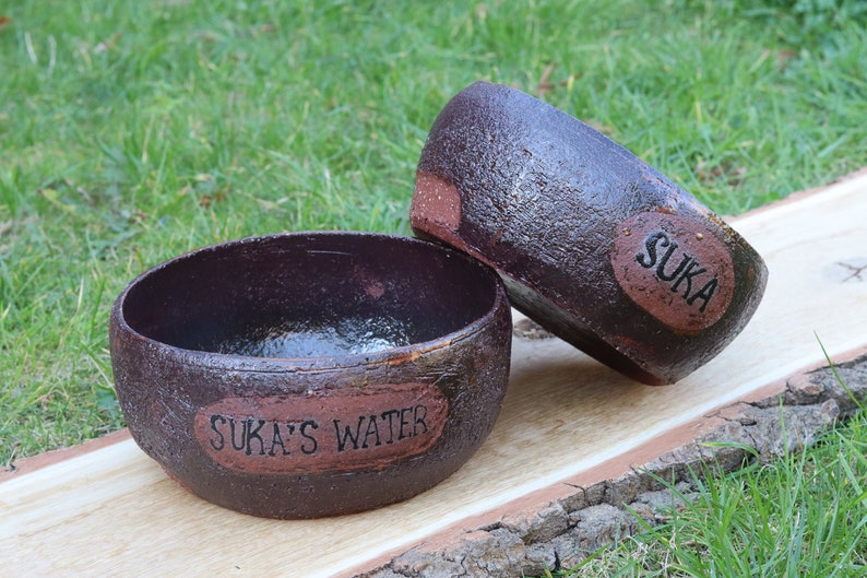 Personalized Pottery Pets Dog Bowl Set, Big Size Dog Bowls, Ceramic Set of Two Handmade Ceramic Dog Bowl image 6