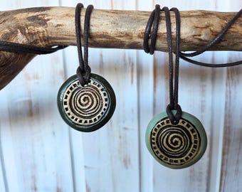 Handmade Ceramic Pendant Necklace • Boho Hippie Jewelry • Stoneware Pottery • Everyday Аccessory