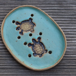 Turtles Pottery Soap Dish, Turtle Gifts, Draining Soap Dish, Bathroom Accessories, New Home Gift, House Warming Gift, Unique Soap Dish image 4