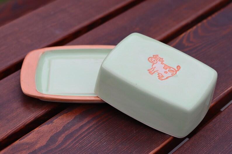 Pottery Butter Dish With Cow Handmade Pottery Etsy