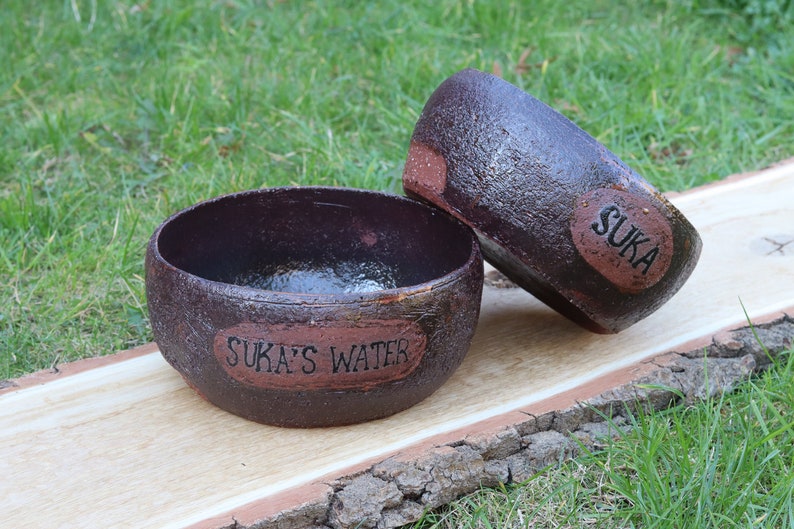Personalized Pottery Pets Dog Bowl Set, Big Size Dog Bowls, Ceramic Set of Two Handmade Ceramic Dog Bowl image 5