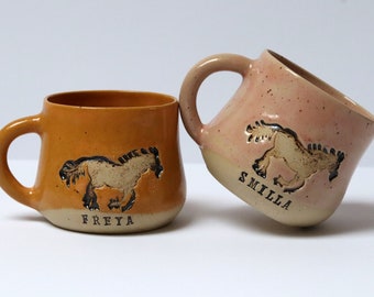 Horse Pottery Coffee Mug, Custom Horse Gifts for Horse Lover, Hobby Horse, Pottery Handmade