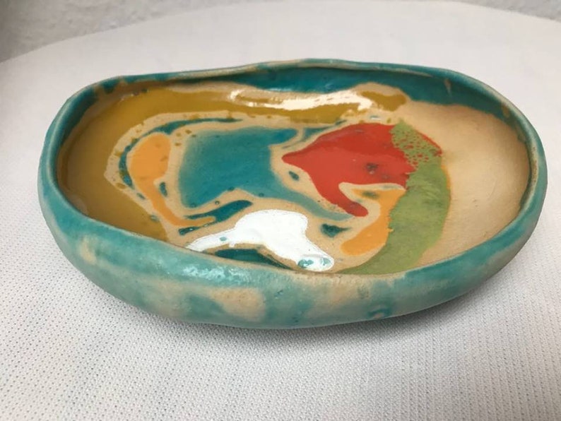 Painted Ceramic Bowl, Christmas Gift, Multicoloured Pottery image 4