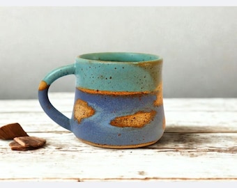 Unique Turquoise Ceramic Mug, Gift for Coffee Lover, Handmade Pottery, Coffee Cup, Rustic Kitchen, Stoneware Mug