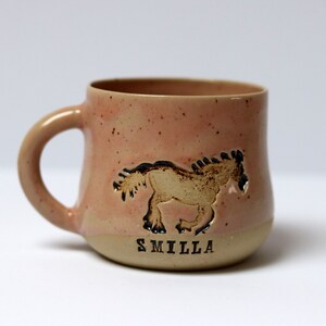 Horse Pottery Coffee Mug, Custom Horse Gifts for Horse Lover, Hobby Horse, Pottery Handmade Pink