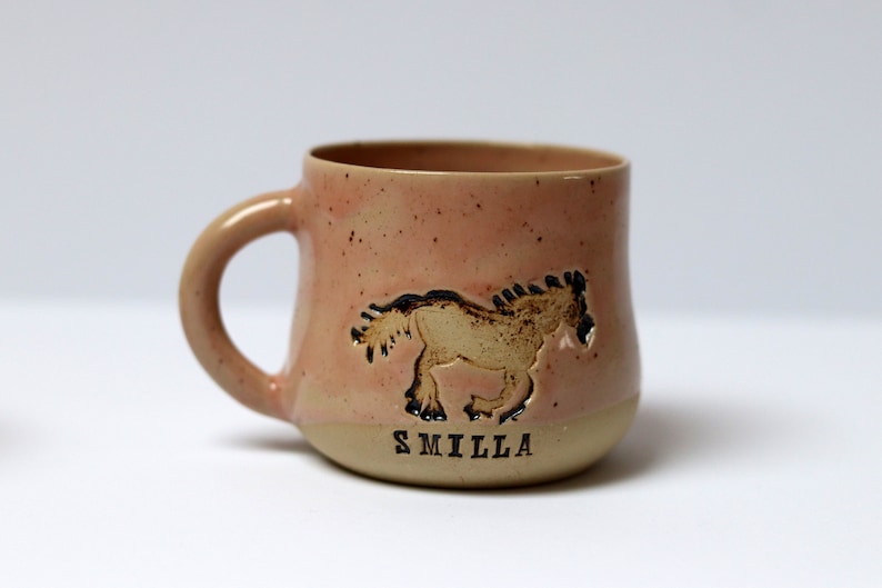 Horse Pottery Coffee Mug, Custom Horse Gifts for Horse Lover, Hobby Horse, Pottery Handmade Pink