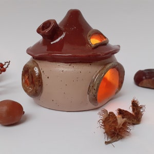 Handmade Ceramic House Tealight Holder, Christmas Decor, Tealight candle holder, Fairy House, Family Gift, Present Decorations