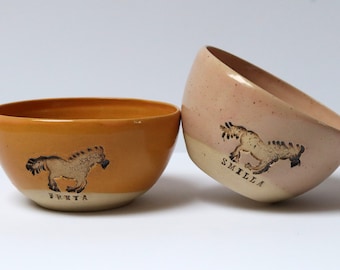 Handmade Personalized Bowl with Horse, Cereal Bowl Pottery, Personalized Gift