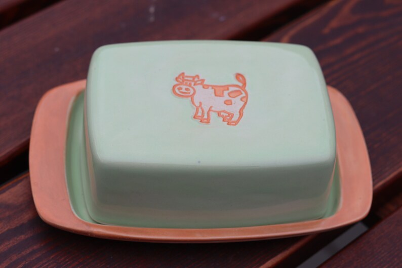 Pottery Butter Dish With Cow Handmade Pottery Etsy