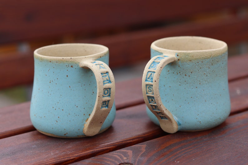 Personalized Pottery Mug, Large Coffee Mug, Stoneware Coffee Mug With Labeled Handle image 1