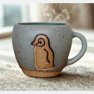 Handgemaakte pinguïnmok, cadeau voor natuurliefhebbers, vogelliefhebbers, dierenliefhebbers, wintermok, cadeau-idee in hygge-stijl, handgemaakt
