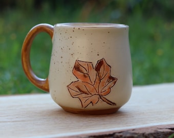 Autumn Leaves Mug, Pottery Mug, Ceramic Cup Handmade