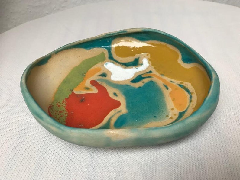 Painted Ceramic Bowl, Christmas Gift, Multicoloured Pottery image 2