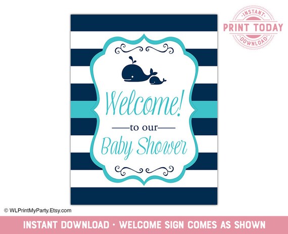 Nautical Baby Shower Welcome Sign Gender Neutral Whale Baby