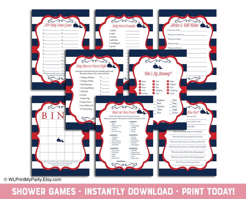 Printable Baby Shower Games Boy Whale Baby Shower Activity Etsy