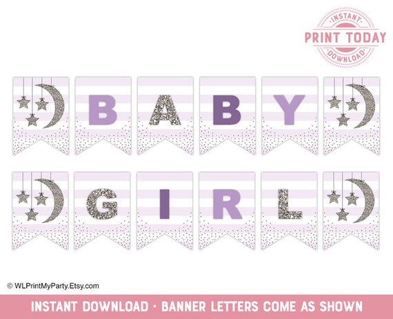 Girl Baby Shower Banner Twinkle Little Star Printable Baby Shower