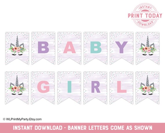 Girl Baby Shower Banner Printable Unicorn Baby Shower Decorations
