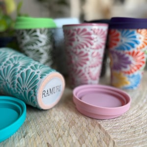 Talavera Pottery Collection Mugs / Coffee Mugs / Talavera Ceramic Mug with Silicone Lid – Hand-Painted Mexican Coffee Cup