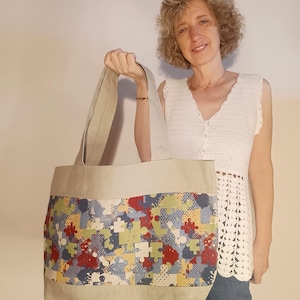 Große handgemachte Stofftasche, Stoff-Einkaufstasche, Stoff-Umhängetasche, Maxi-Einkaufstasche