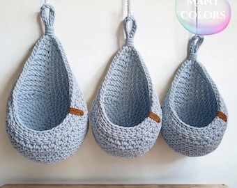 Panier de rangement suspendu Panier en corde de coton pour pépinière Fruits et légumes Support de cuisine pour organisateur de salle de bain mural Cadeau d'hôtesse personnalisé