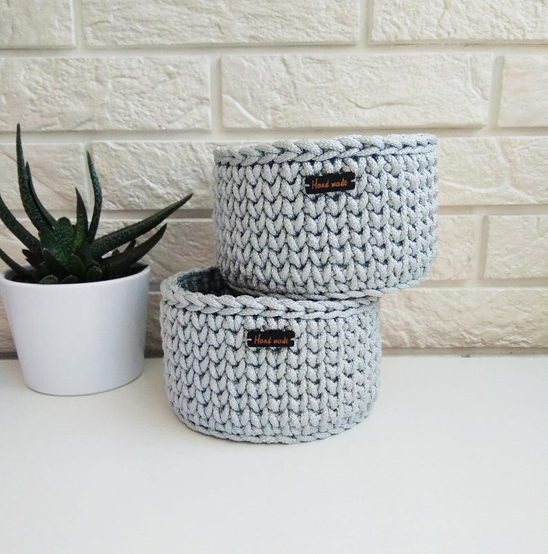 Conjunto de cestas de almacenamiento de Сrochet Cuerda tejida | Etsy