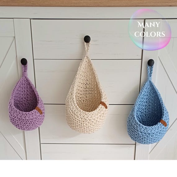 Wall Hanging Basket, Cotton Rope Hamper for Nursery, Fruits & Vegetables Kitchen Holder, Bathroom Organizer, Car Storage Custom Hostess Gift