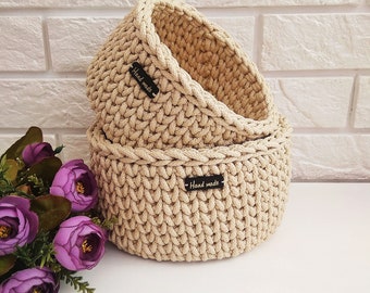 Сrochet storage basket set Woven rope Round baskets Storage bin Handmade baskets Woven fruit baskets Labor Day gift