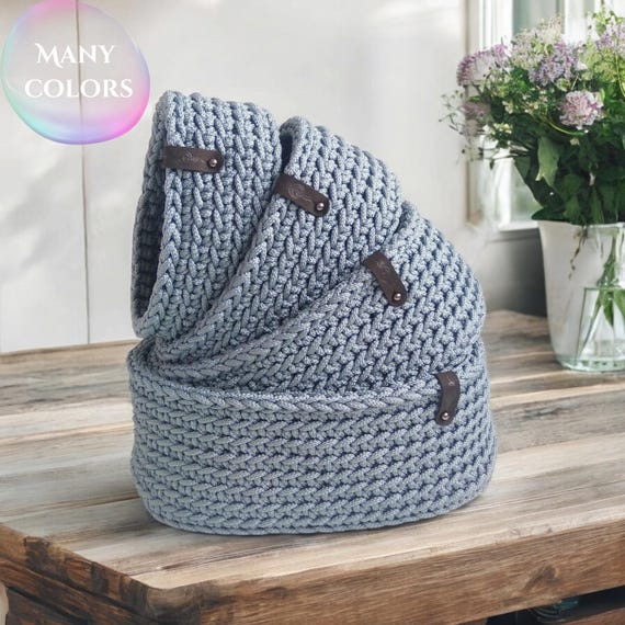 Oval Storage Basket set - Fabric bins Bathroom Accessories & Kitchen Organizer First Home Gift Idea Hostess Gift For Mom Grandma Gift