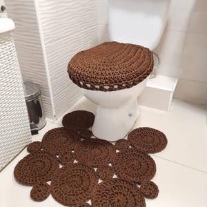 Bathroom Rugs Retro Bath Mats & Toilet Seat Cover Set Aesthetic Crochet Rug Tiny Rug Washable Bathroom Floor Mat Custom Warm Apartment Gift