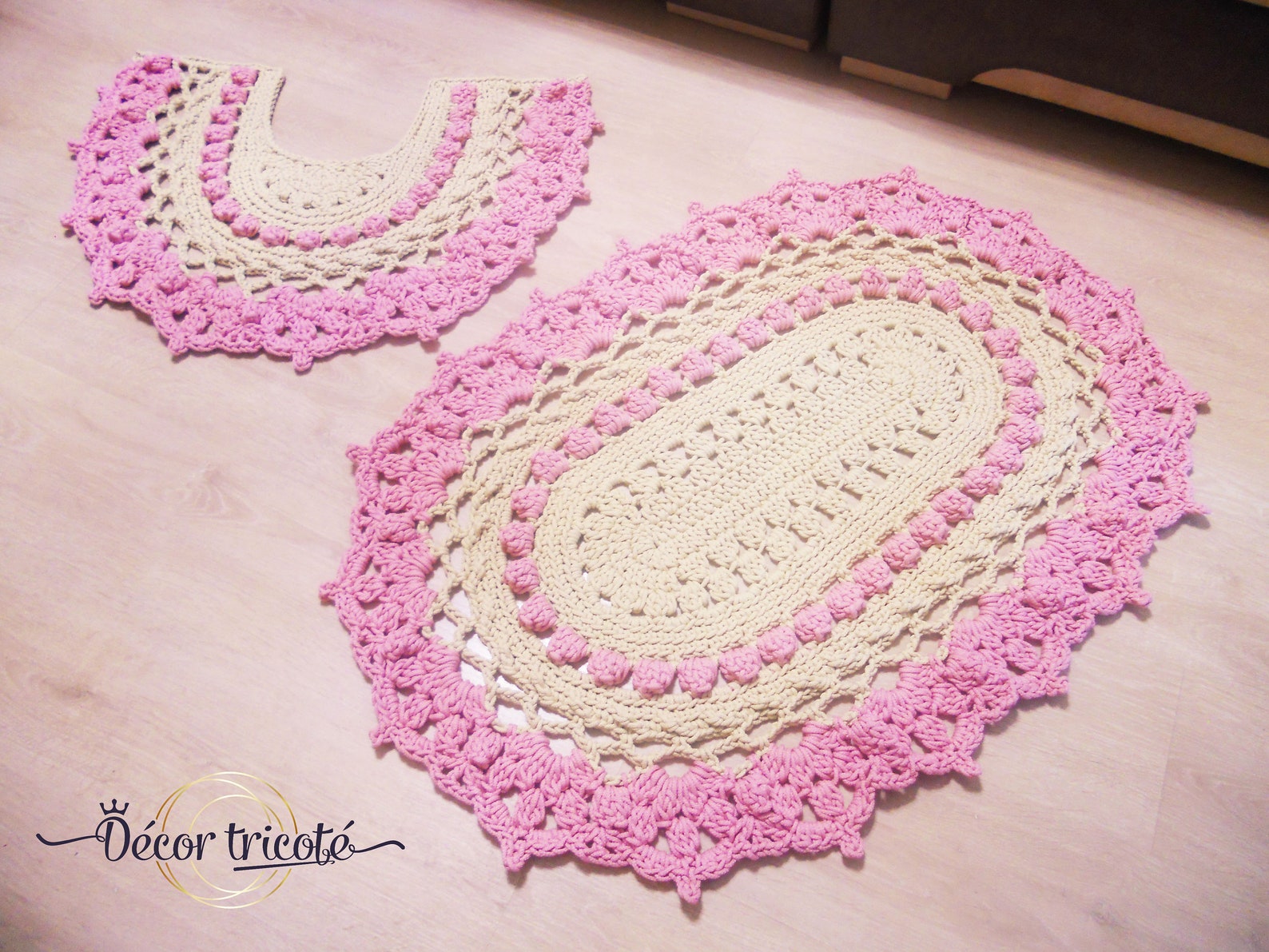 Bathroom Rug Set Pink Bath Mat Knitted Toilet Mat Oval Crochet Etsy