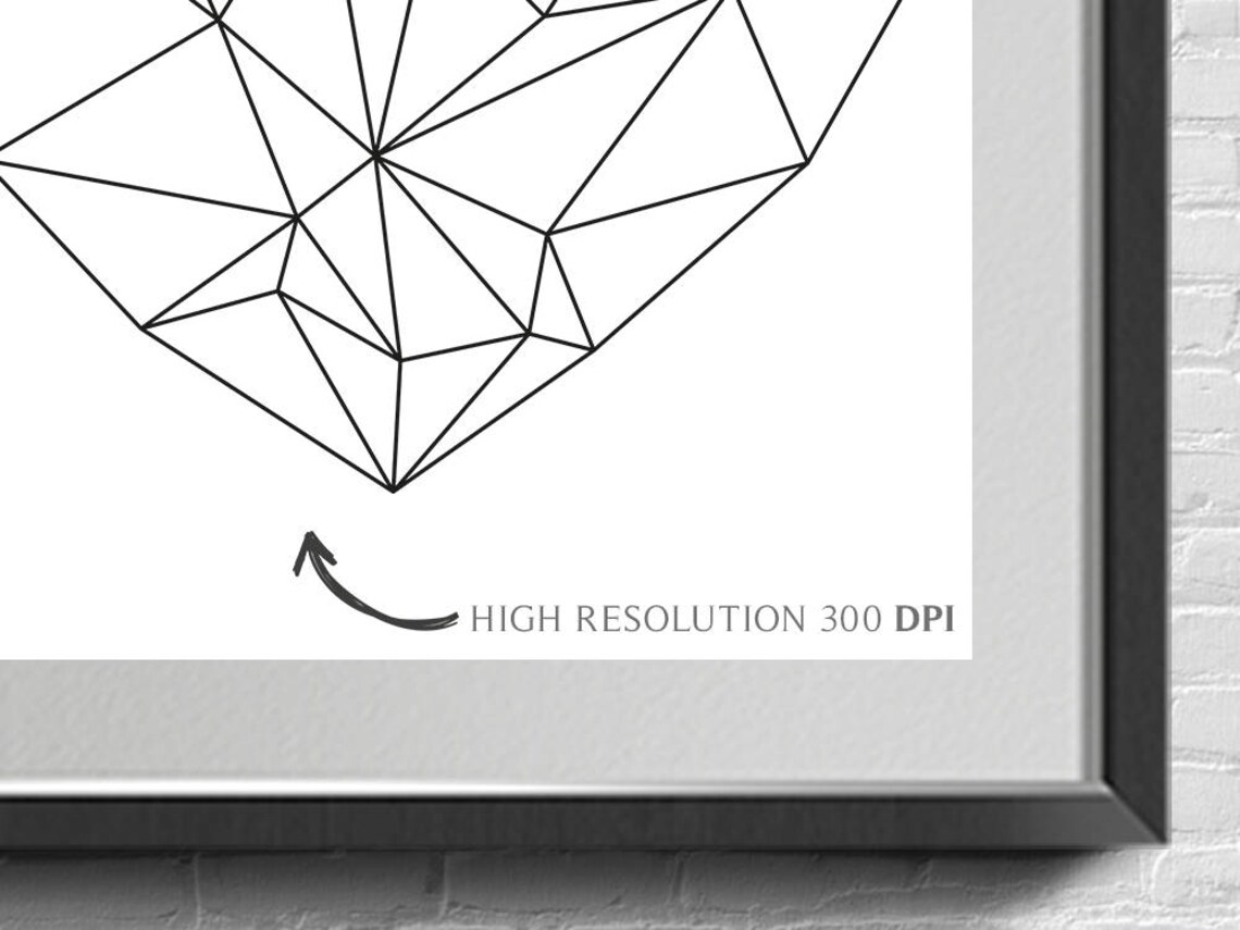 Heart Print Geometric Heart Wall Art Heart Illustration Etsy