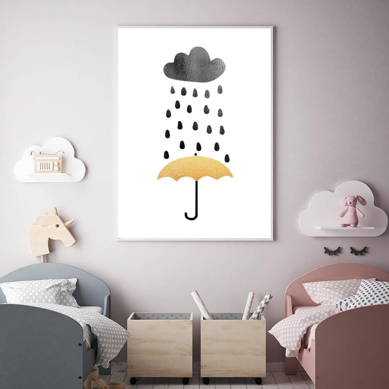 Nursery Wall Art Rain Print Umbrella Print Nursery Wall Etsy