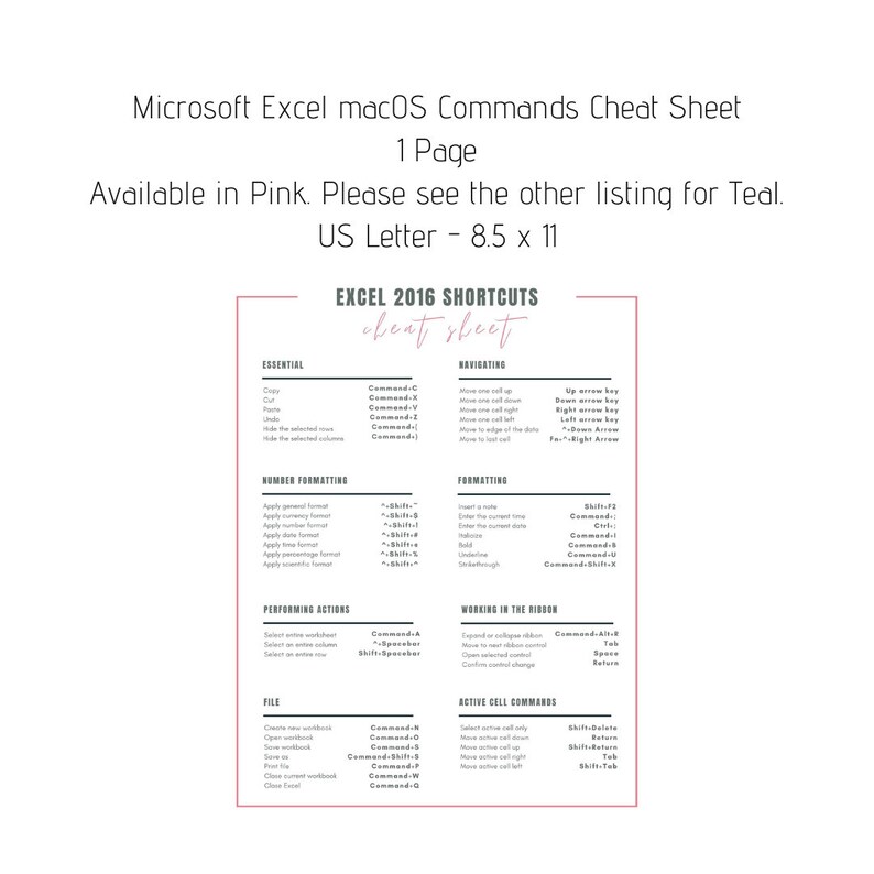 Microsoft Excel Macos Commands Apple Macbook Pro Printable Etsy